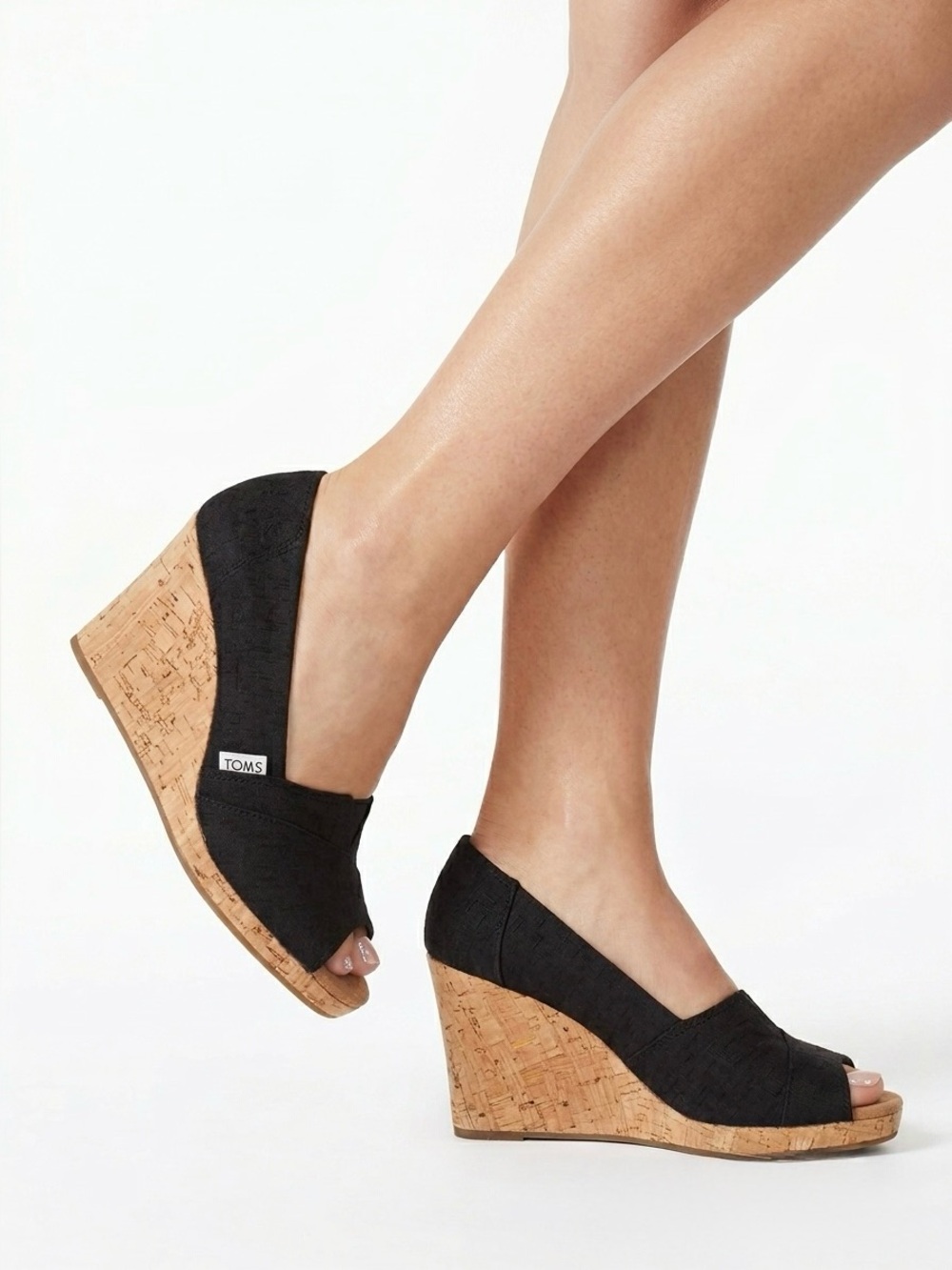 TOMS Classic Wedge Sandal Open-Toe Summer Spring Black Shoes Womens